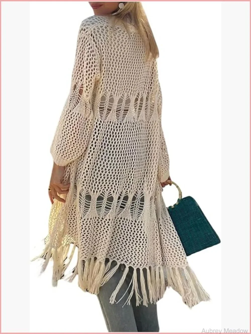 Crochet Cardigan Sweaters Oversized Long Duster Open Front Fringe Lightweight